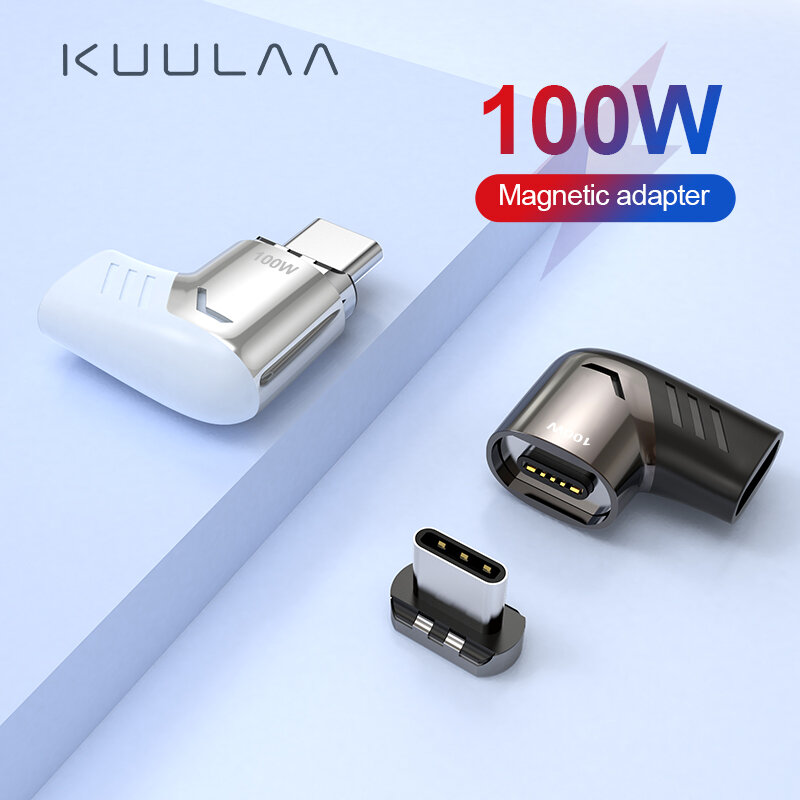 

KUULAA 100W/5A USB Type C Magnetic Adapter LED Light Type-C Male To USB C Female Connector For Huawei P40 Mate 40 Pro On