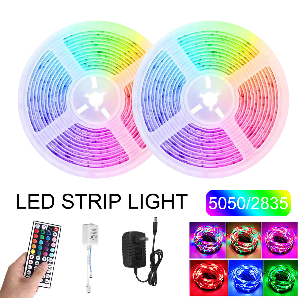 2 STUKS 5 M RGB LED Strip Licht SMD5050 / 2835 DC12V Niet-waterdichte Flexibele Tape Lamp + Afstands