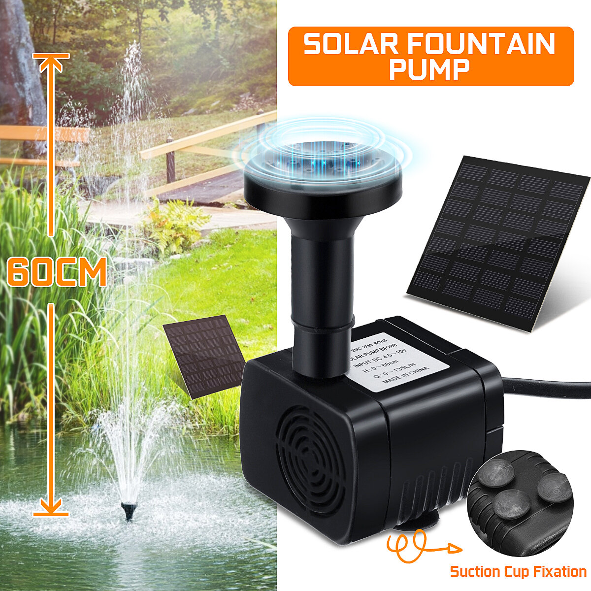 

1.2W 7V Solar Powered Submersible Fountain Water Pump Panel Garden Pool Pond 160L/h