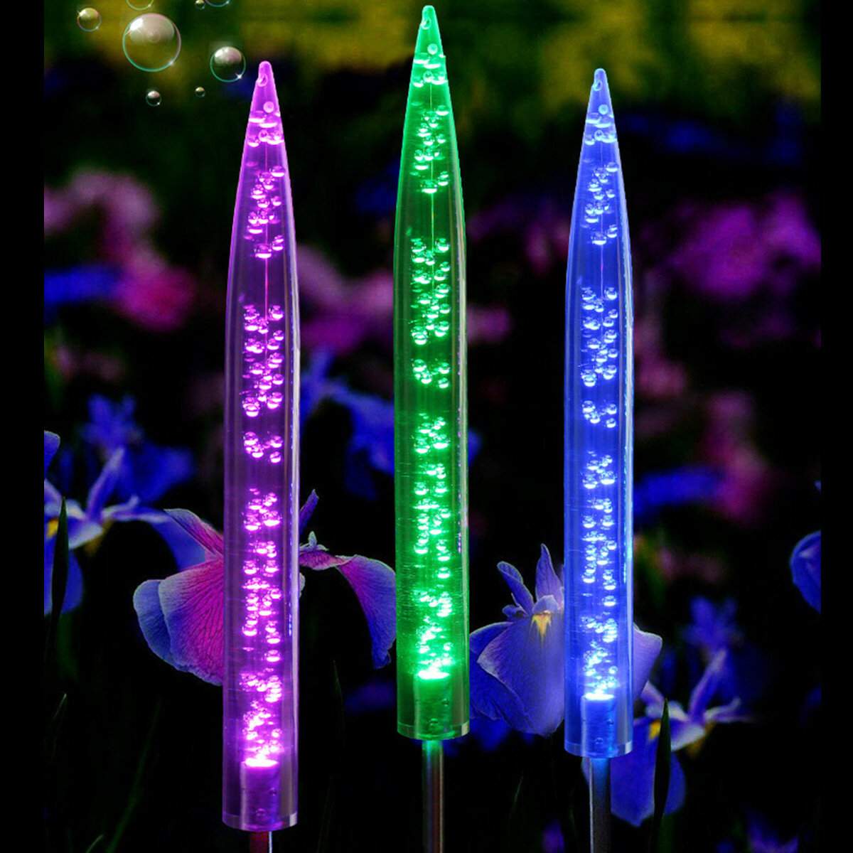 2Pcs LED Solar Light Powered Bubble RGB Light Color Changing Lawn Lamp Garden Decor