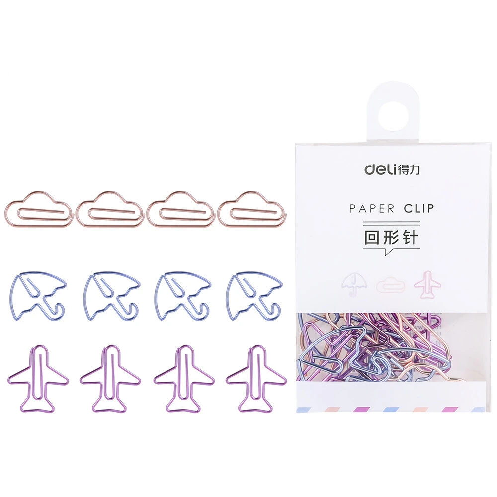 Deli 0055 12pcs paper clips special shape notes smooth paper clips diy bookmark stationery student metal binder clips notes letter paper clips