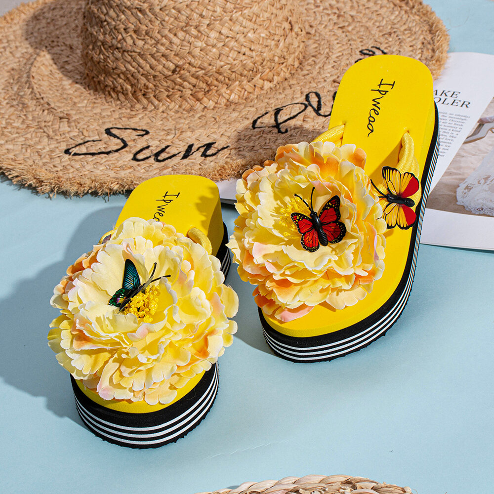 Dames bloemen vlinder decor clip teen strand platform slippers