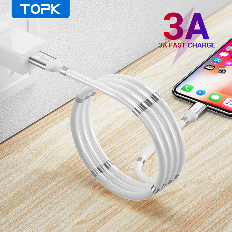 

TOPK 3A Magnetic Automatically Retractable Micro USB Type C Fast Charging Cable for Samsung S20 NOTE20 MI10 Note 9S OneP