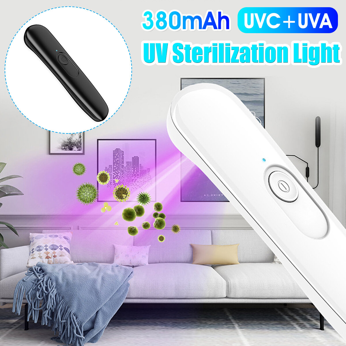 99.9% Sterilization Rate USB Rechargeable Mini Portable Ultraviolet Handheld Disinfection Lamp UVC Germicidal Lamp Steri