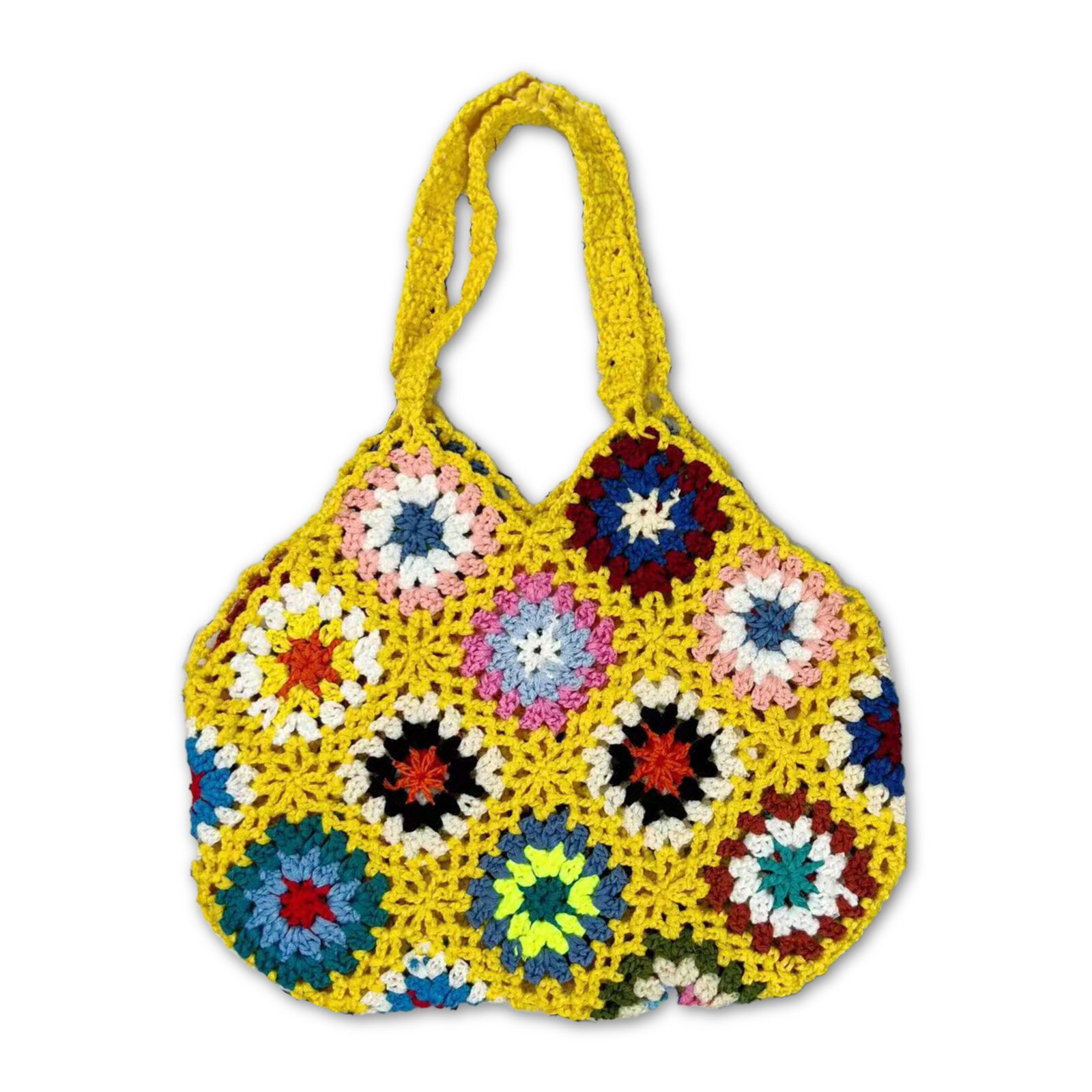 JOSEKO Women Handmade Crochet Ethnic Casual Handbag Mixed Floral Pattern Multifunctional Shoulder Bag Tote Bag