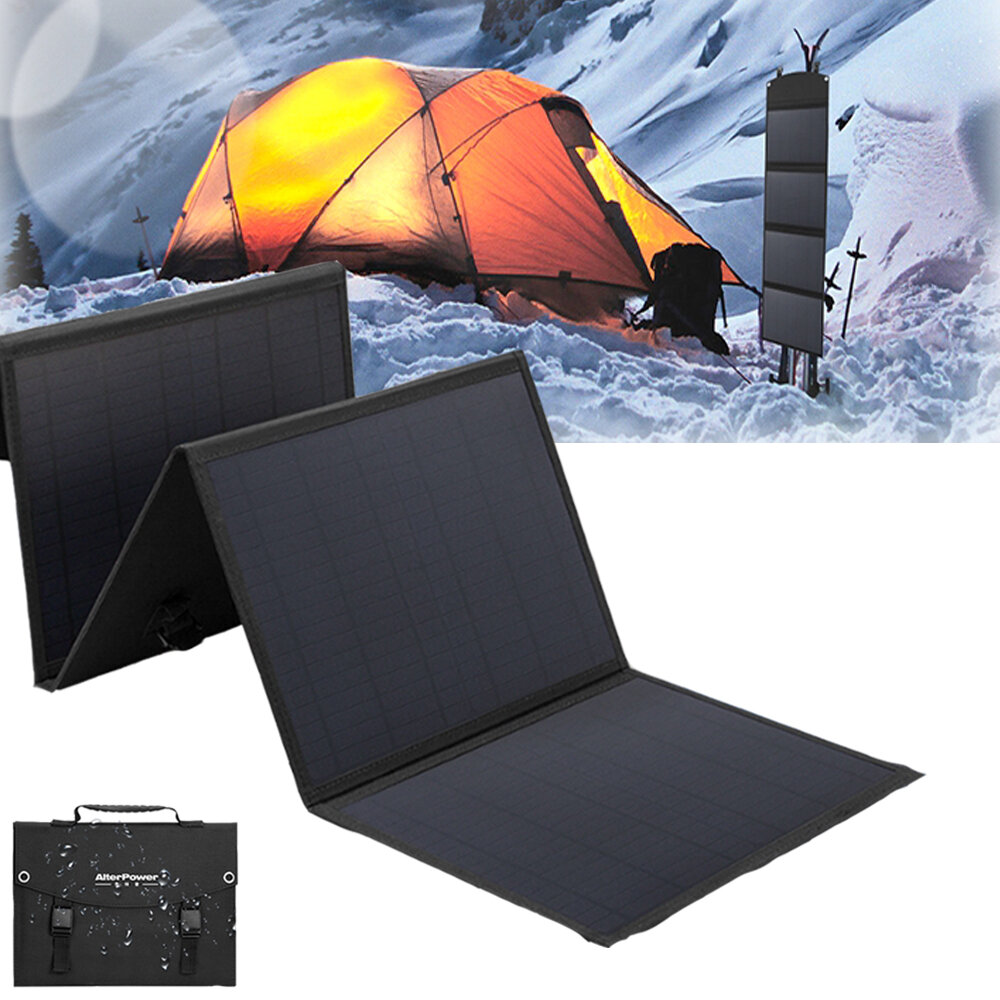lterPower 40W لوحات شمسية 2 USB + DC مقاومة للماء وقابلة للطي من السيليكون المونوكريستالي مع بنك الطاقة وشاحن شمسي للتخييم والسفر.