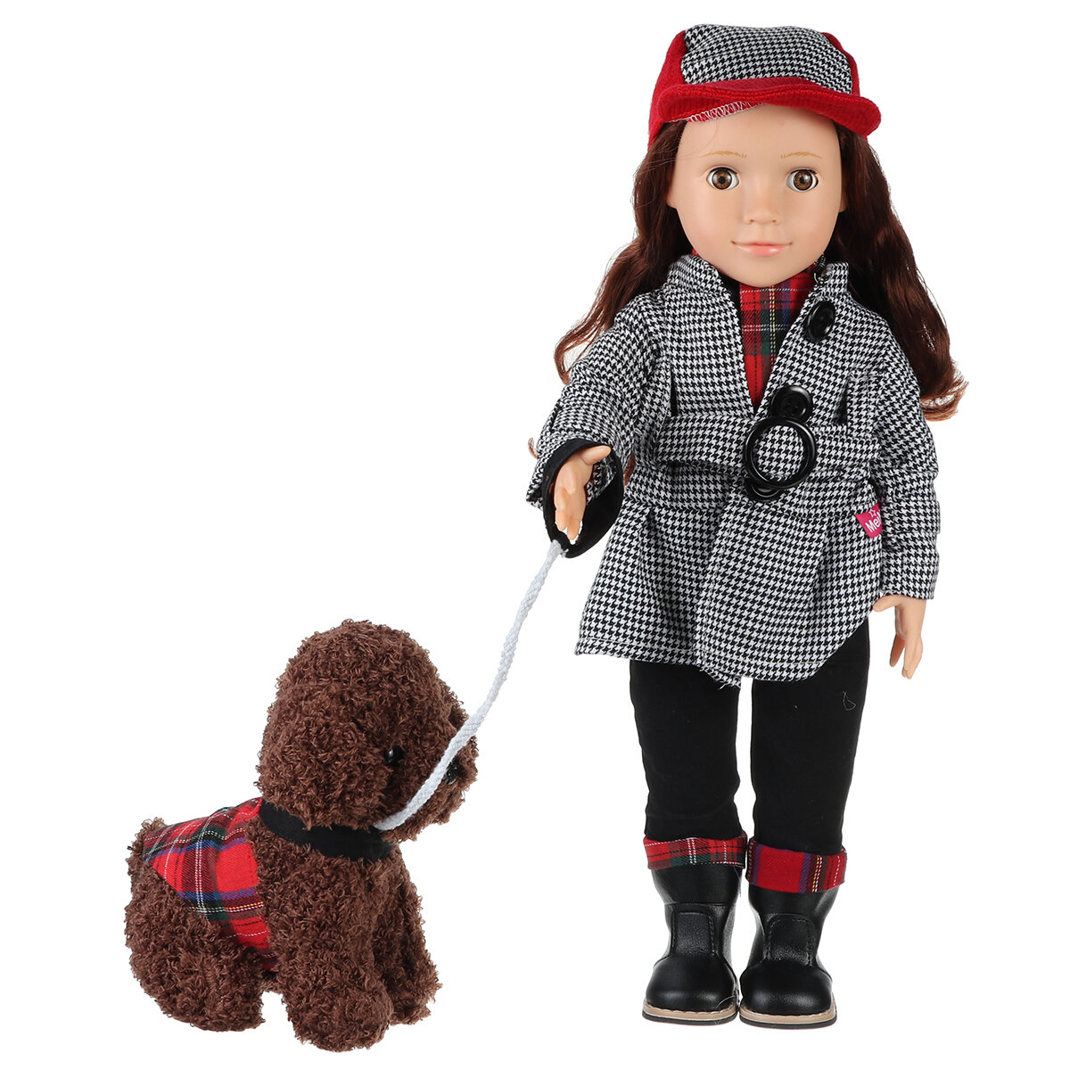 18 inch plastic simulatie meisjespop windjack met hondenpop speelgoed