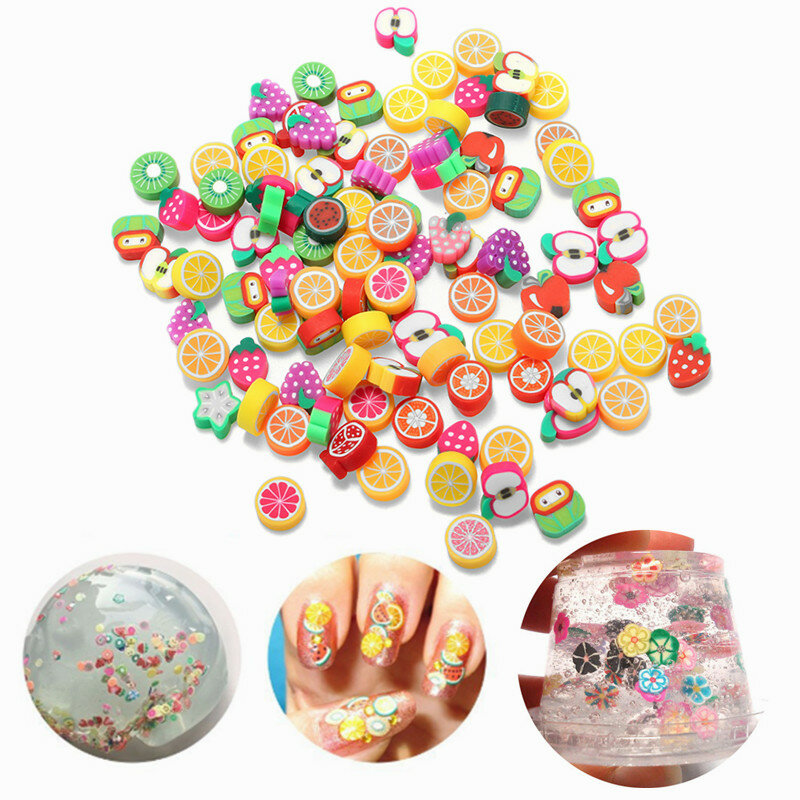 100PCS DIY Slime Accessoires Decor Fruitcake Flower Polymer Clay Toy Nail Beauty Ornament