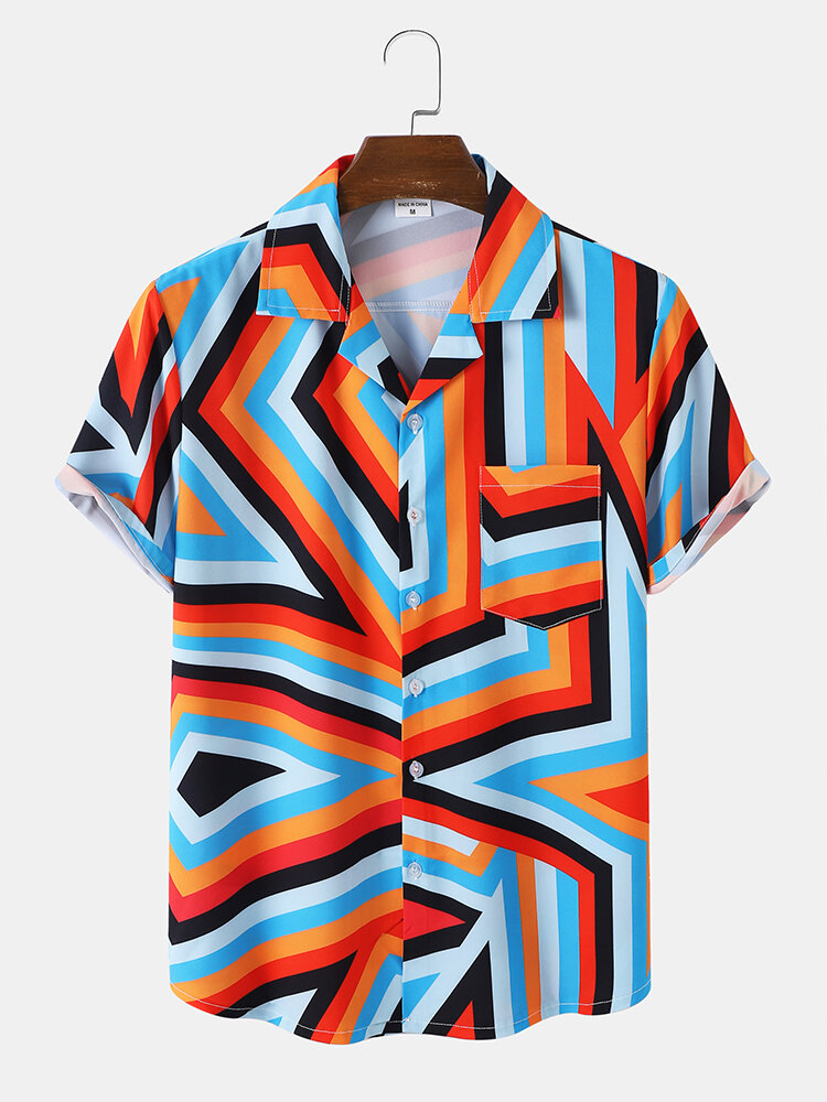 Heren Star & Abstract Grafische Borstzak Sierlijke Shirts met Korte Mouwen