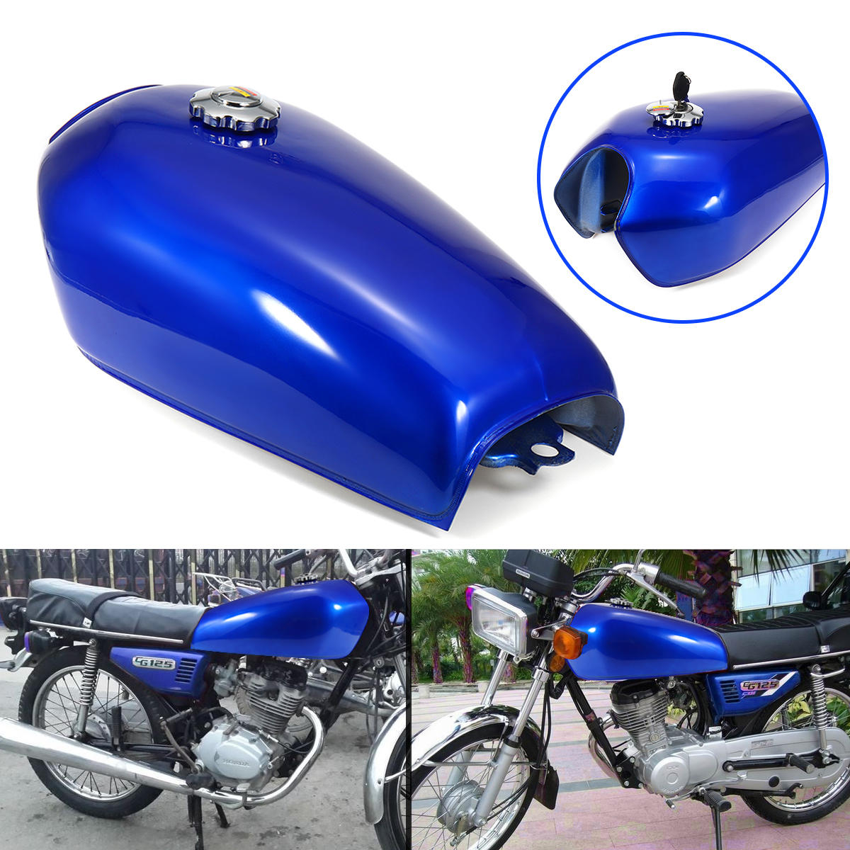 9L 2.4 Gallon Motorcycle Cafe Racer Fuel Gas Tank with Petrol Cap Key For Honda CG125