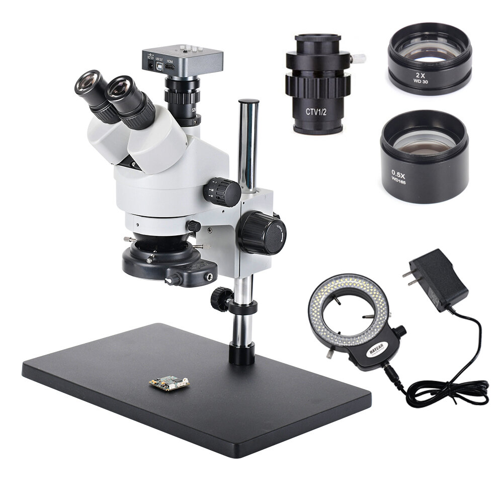 

HAYEAR 48MP HDMI Digital USB Microscope Camera 3.5X-90X Simul-Focal Trinocular Stereo Microscope Soldering PCB Jewelry R