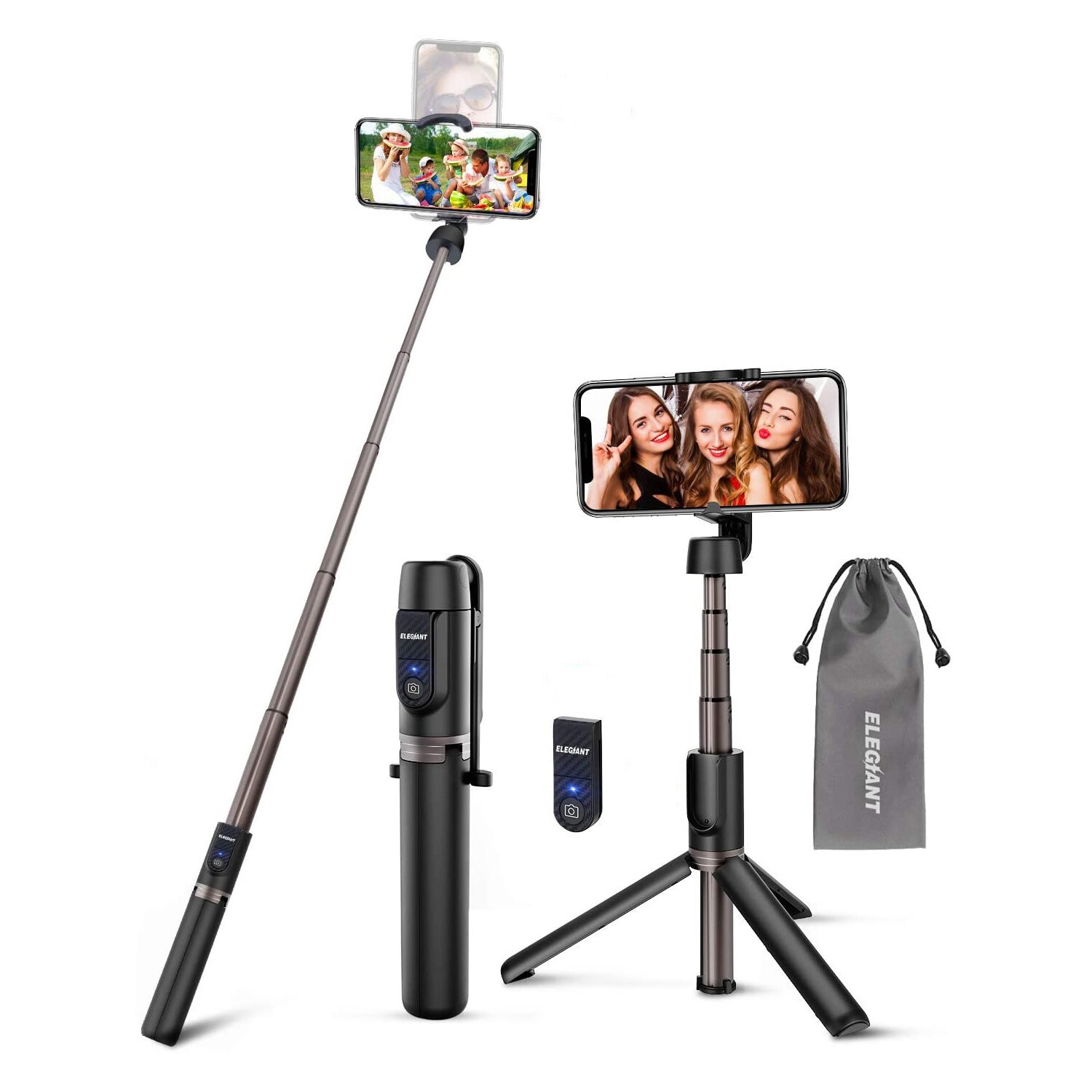 

ELEGIANT 2 in1 Extendable Remote Control Selfie Stick Tripod Mobile Selfie Stick with bluetooth Shutter and Phone Holder