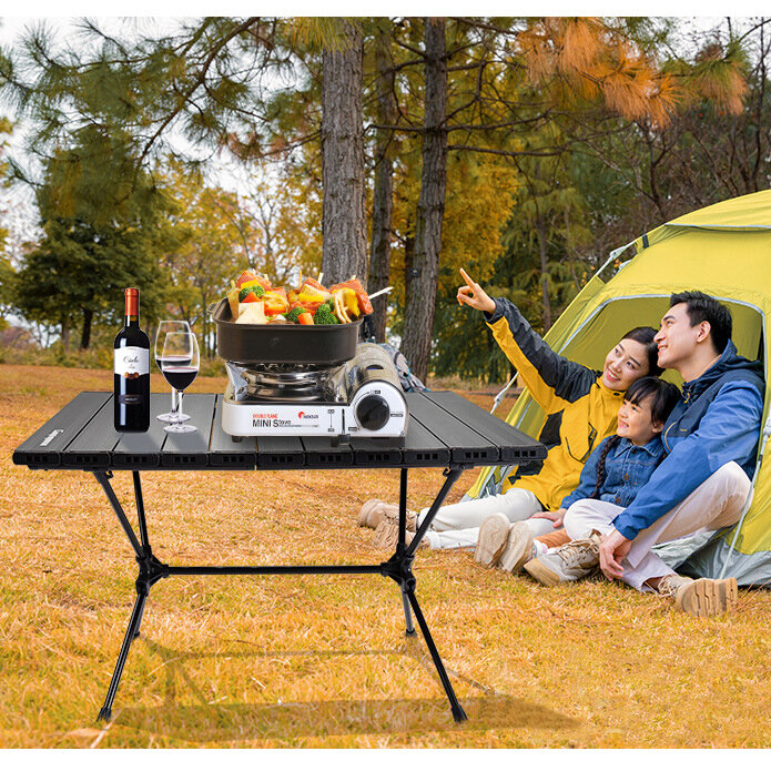 CAMPINGMOON T-520 Camping-Picknicktisch im Freien Kompakter Rolltisch Tragbarer, klappbarer Aluminiumtisch