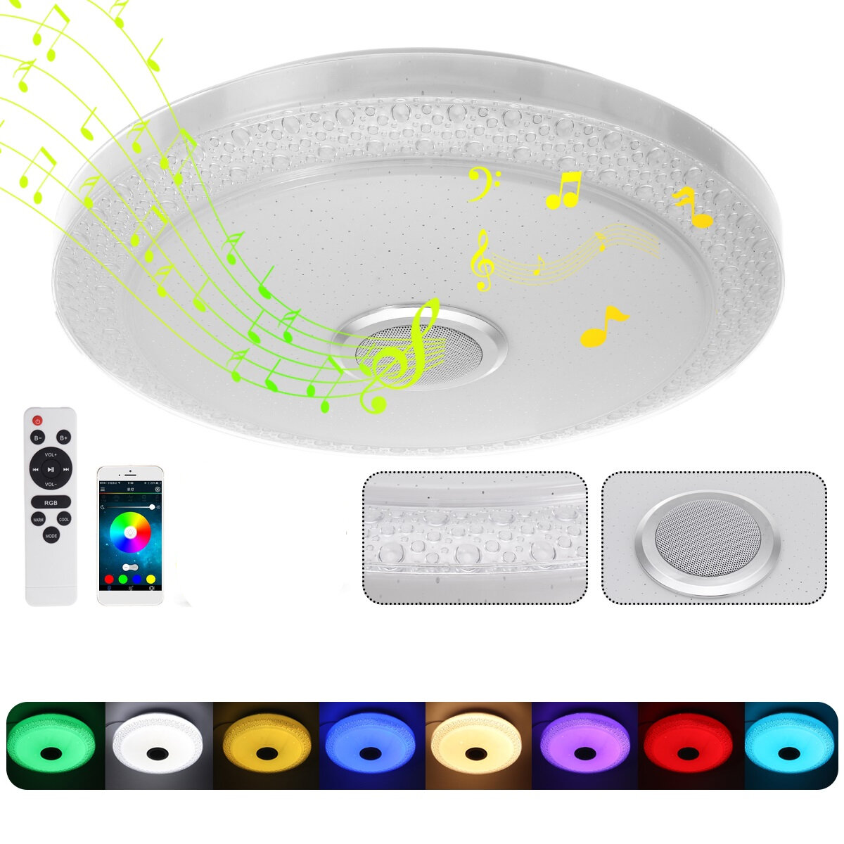 

100-240V 38CM Smart LED Ceiling Light RGB bluetooth Music Speaker Dimmable Lamp Wall Switch+Mobile APP Control+Remote Co