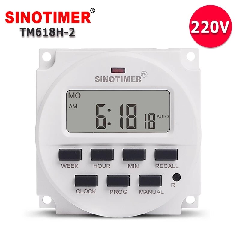 

SINOTIMER TM618H-2 AC 220V Microcomputer LCD Display 7 Days Programmable Digital Time Switch Built-in UL listed Relay