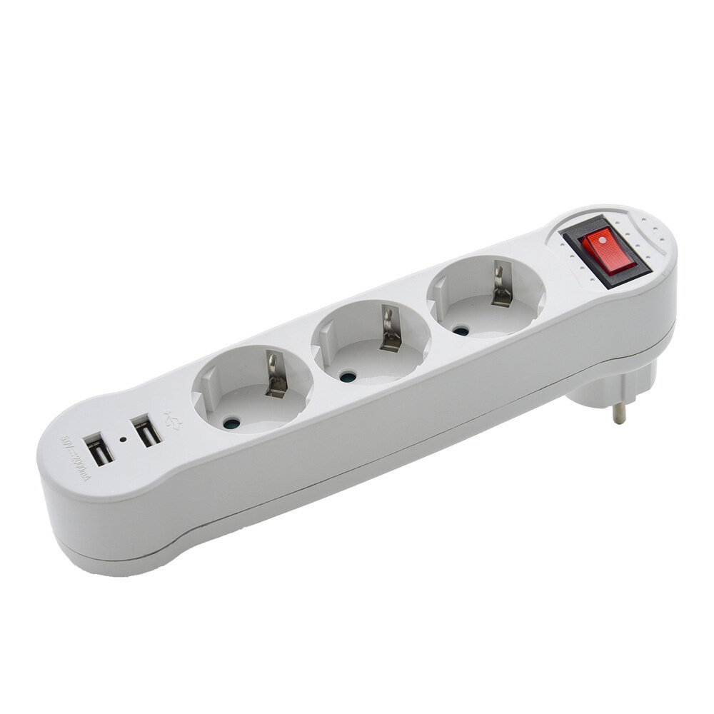 

1PCS Dual USB Ports 1 to 3 Way EU Standard Power Adapter Socket Strip Porous Terminal Board 16A Conversion Plug