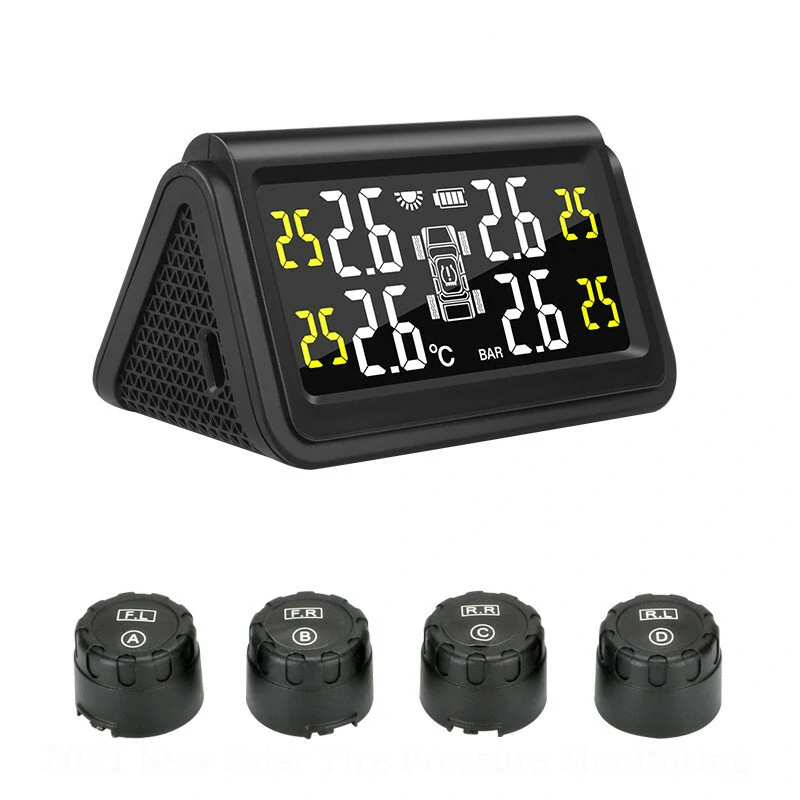Solar Power TPMS Car Tire Pressure Monitoring Intelligent System Auto Alarm Monitor with 4 External Sensors