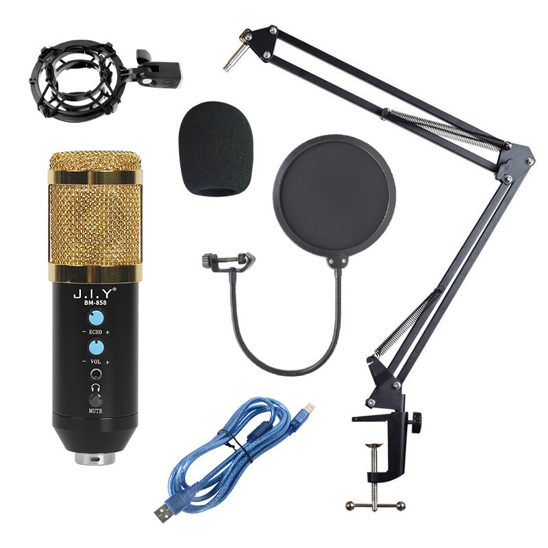 

JIY BM-858 USB Condenser Microphone HIFI Noise Reduction Reverberation Volume Adjustable Recording Studio Wired Micropho