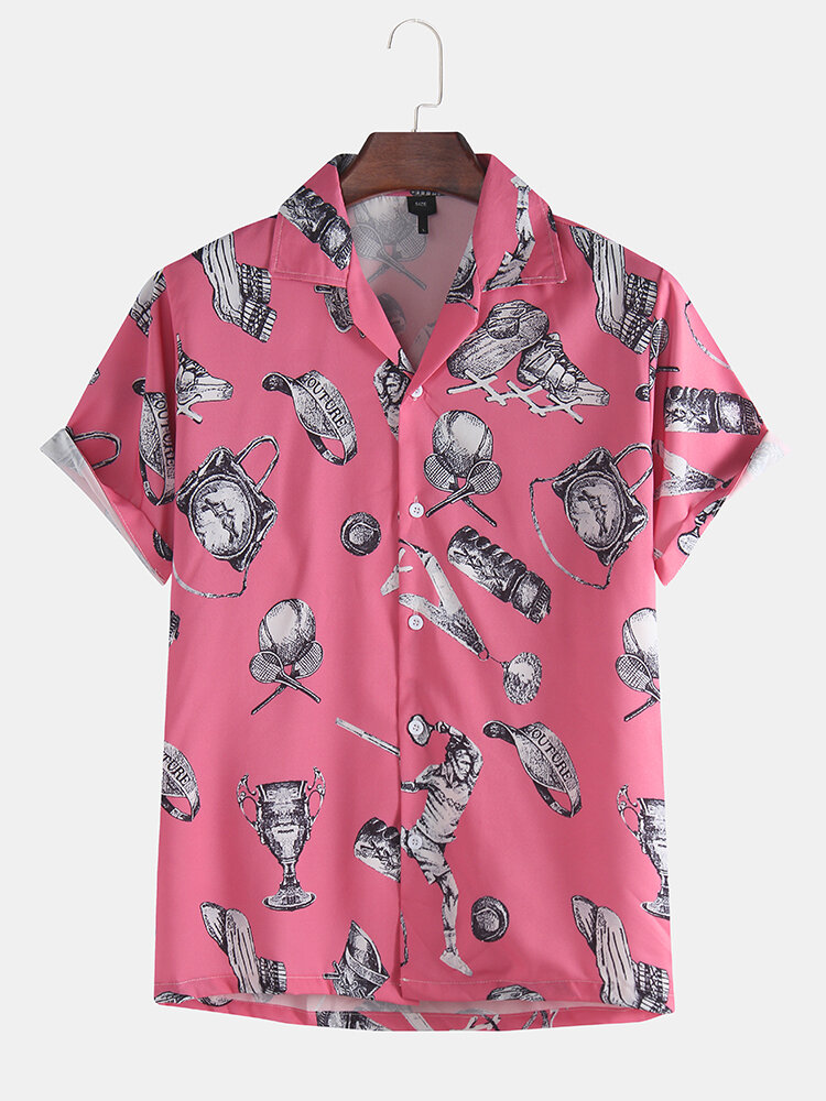 Image of Herren New Fashion Pink Print kurze SLeeve Shirts
