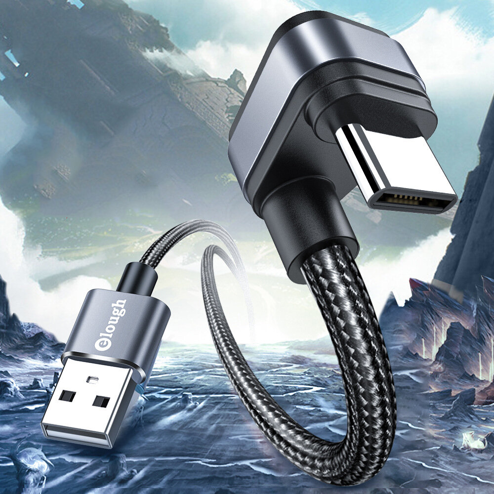 Elough USB-C naar USB-kabel 90 Graden Rechte hoek Snel opladen Datatransmissiekabel 1 m/2 m lang Voo