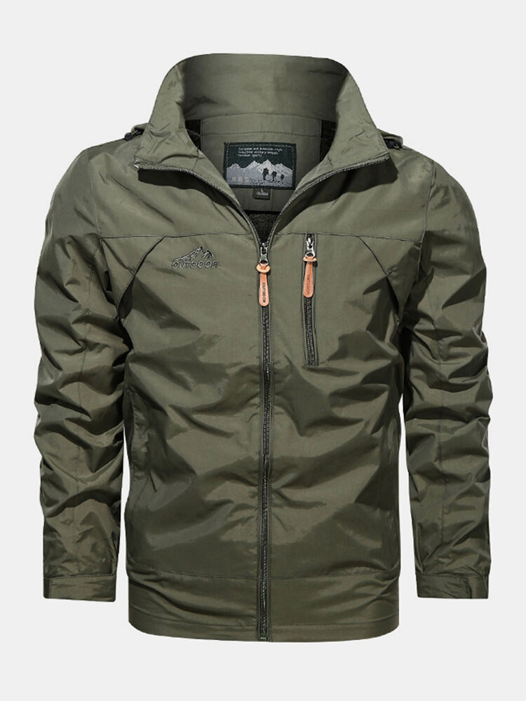 Mens Windproof Multi Pocket Windproof Waterproof Zipper Hooded Jacket