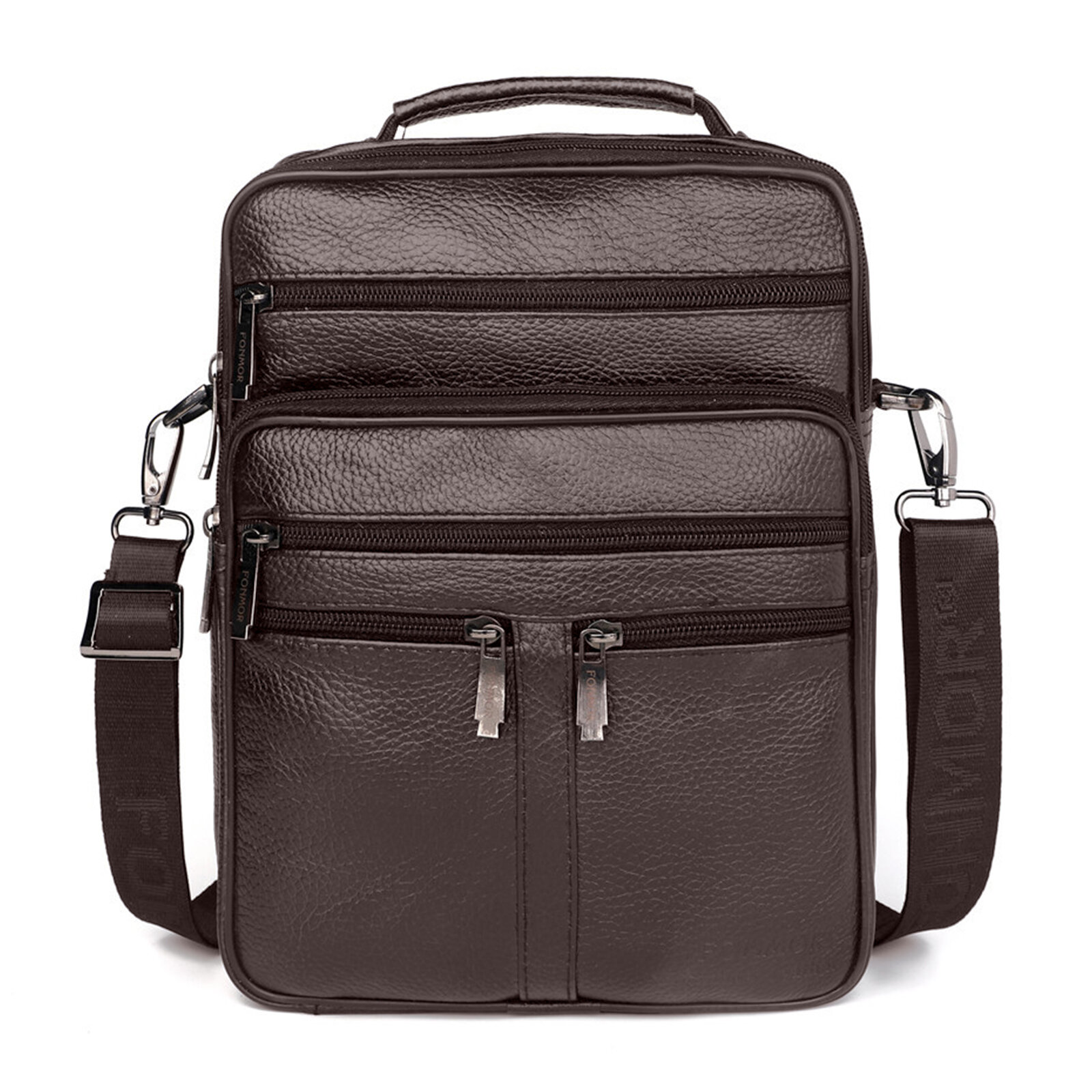 Menico Men Genuine Leather Multifunctional Crossbody Bag Business Casual Multi-pocket Zipper Shoulde