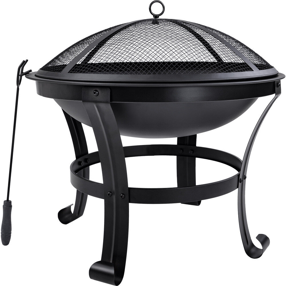 

[US Direct] Outdoor Fire Pit Steel Wood Burning Camping BBQ Grill Heater with Spark Screen Cover for Beach Bonfire Picni
