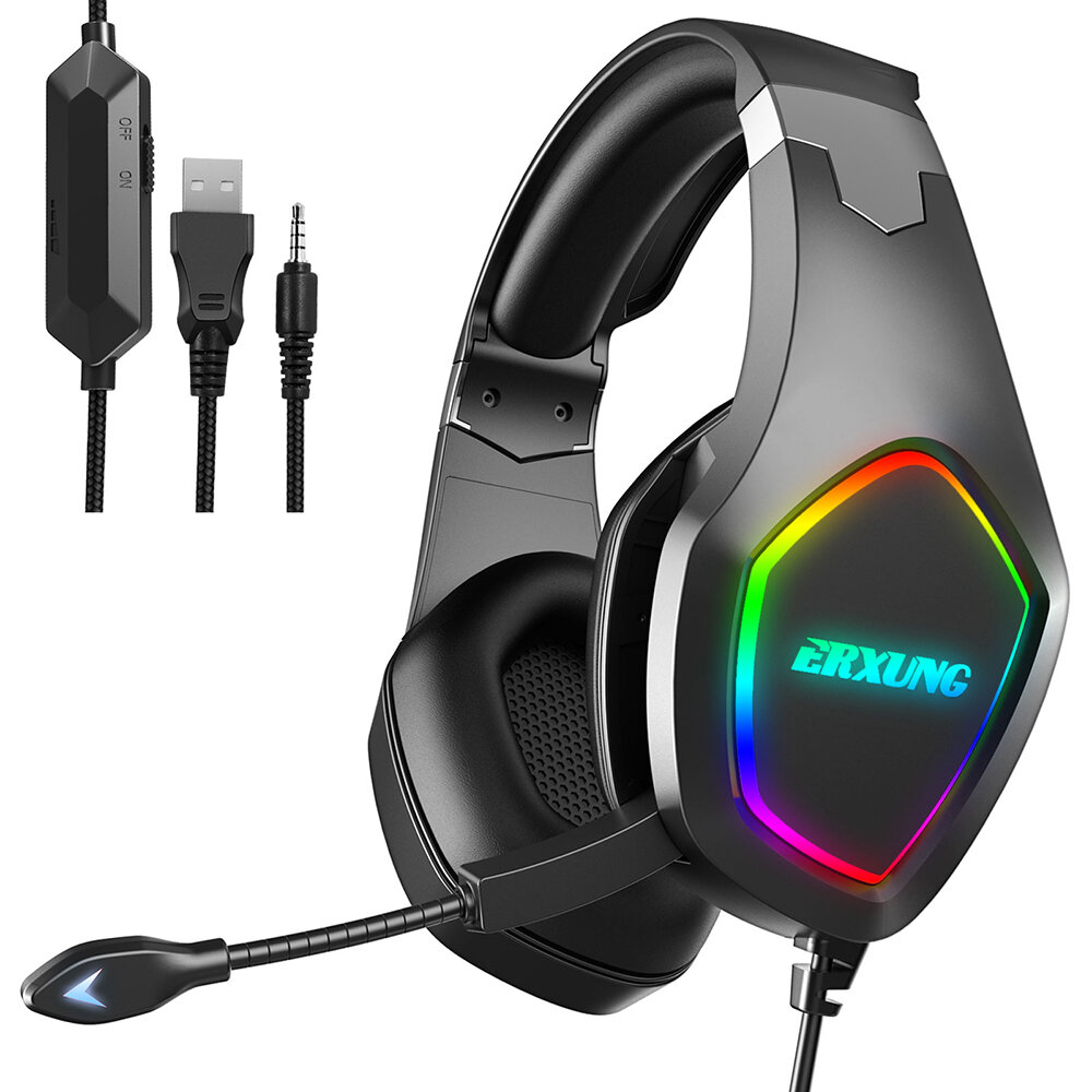 ERXUNG J20 Gaming Headset 50mm Driver Unit 3D Stereo Geluid RGB Licht Ruisonderdrukking Mic 3.5mm Us