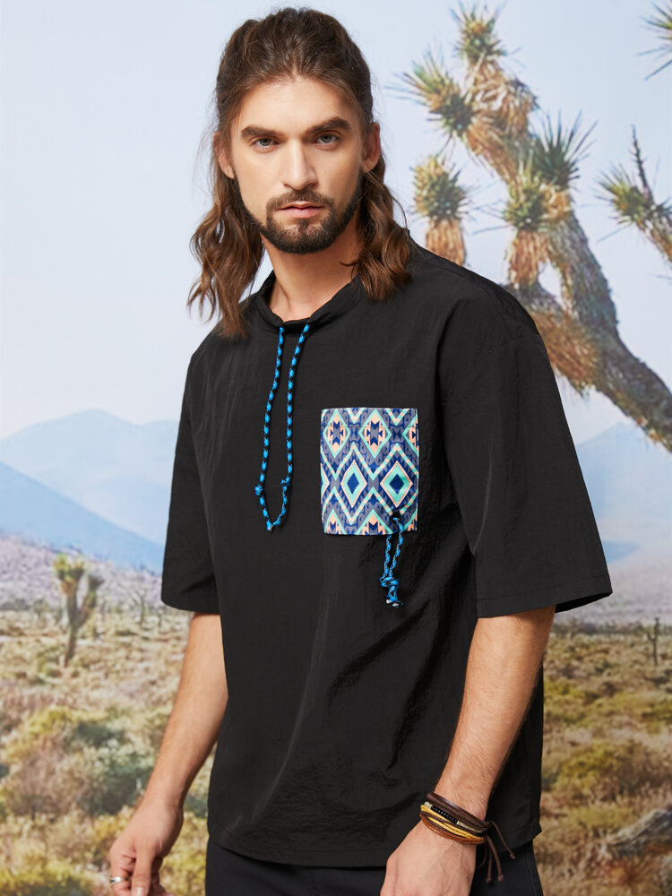 Heren Navajo T-shirts met trekkoord, ontworpen met elastische hals
