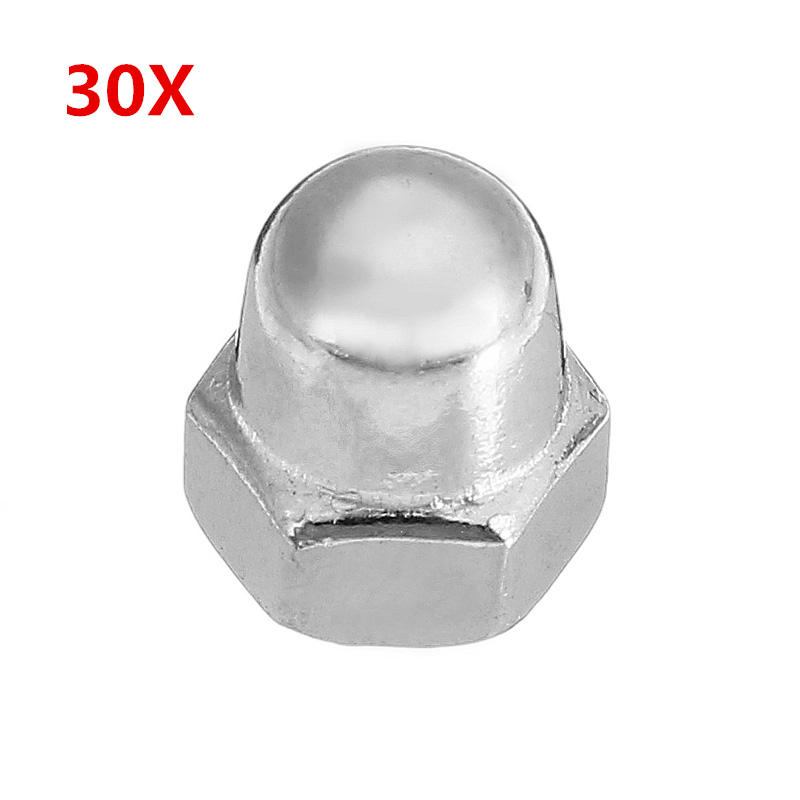 Suleve  M4SN3 30 Stks M4 304 Rvs Dome Hoofddop Acorn Hex Nuts Draad Decor Cover Noten
