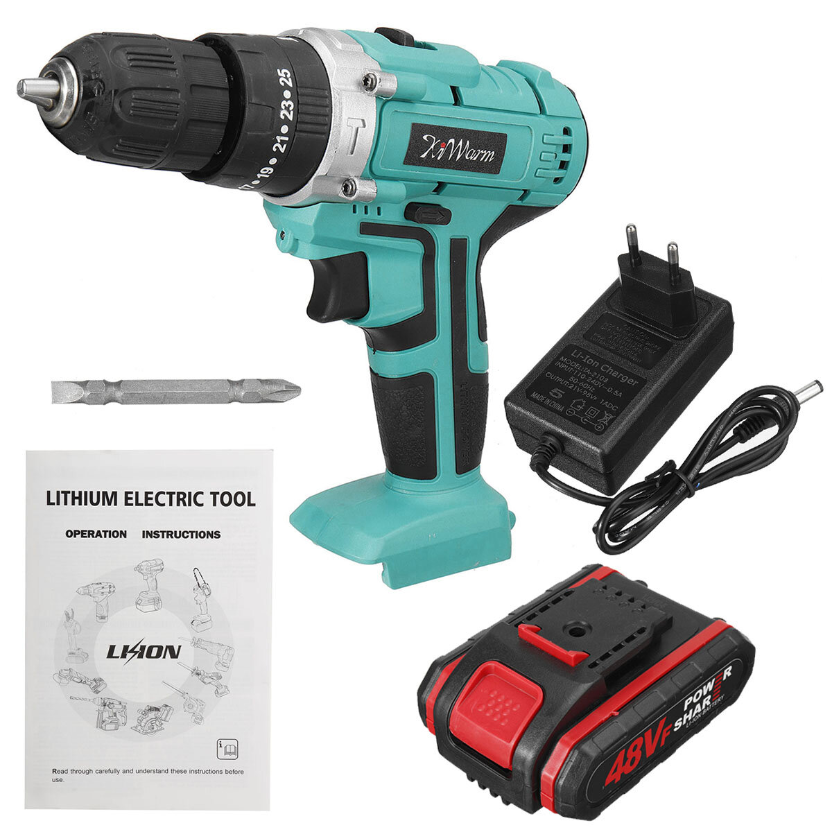 KiWarm 1200mAh 48VF Brushless Cordless Impact Drill Electric Impact Drill with Battery