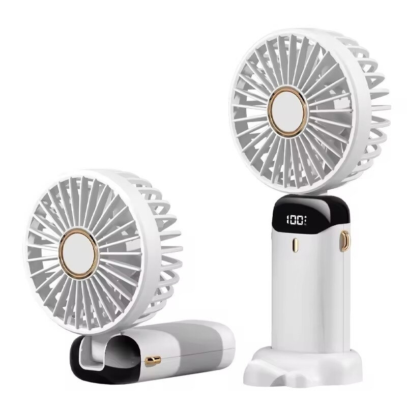 

USB Handheld Fan Foldable Portable Neck Hanging Fans 5 Speed 4000mAH Rechargeable Fan with Phone Stand and Display Scree