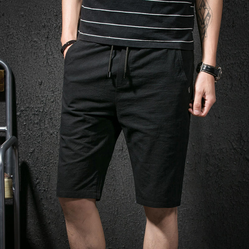 summer men cotton straight leg sport shorts casual elastic waist ...