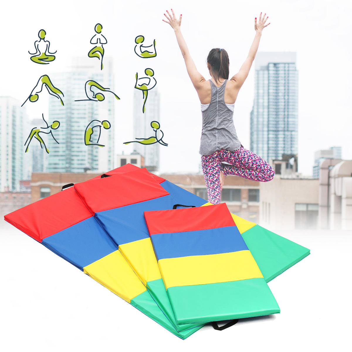 4 składane maty gimnastyczne do jogi, ćwiczeń w siłowni, panele toru powietrznego do tumblingu, wspinaczki i pilatesa