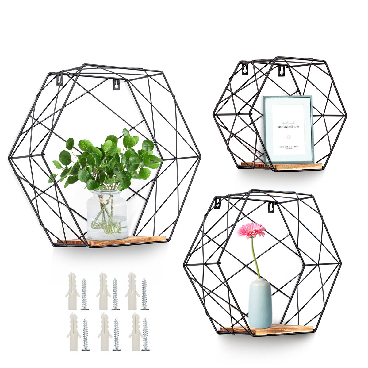 Hexagon Wall Mounted Shelf Nordic Storage Rack Bookshelf Decorations Display Stand Organizer for Home Office Furniture D