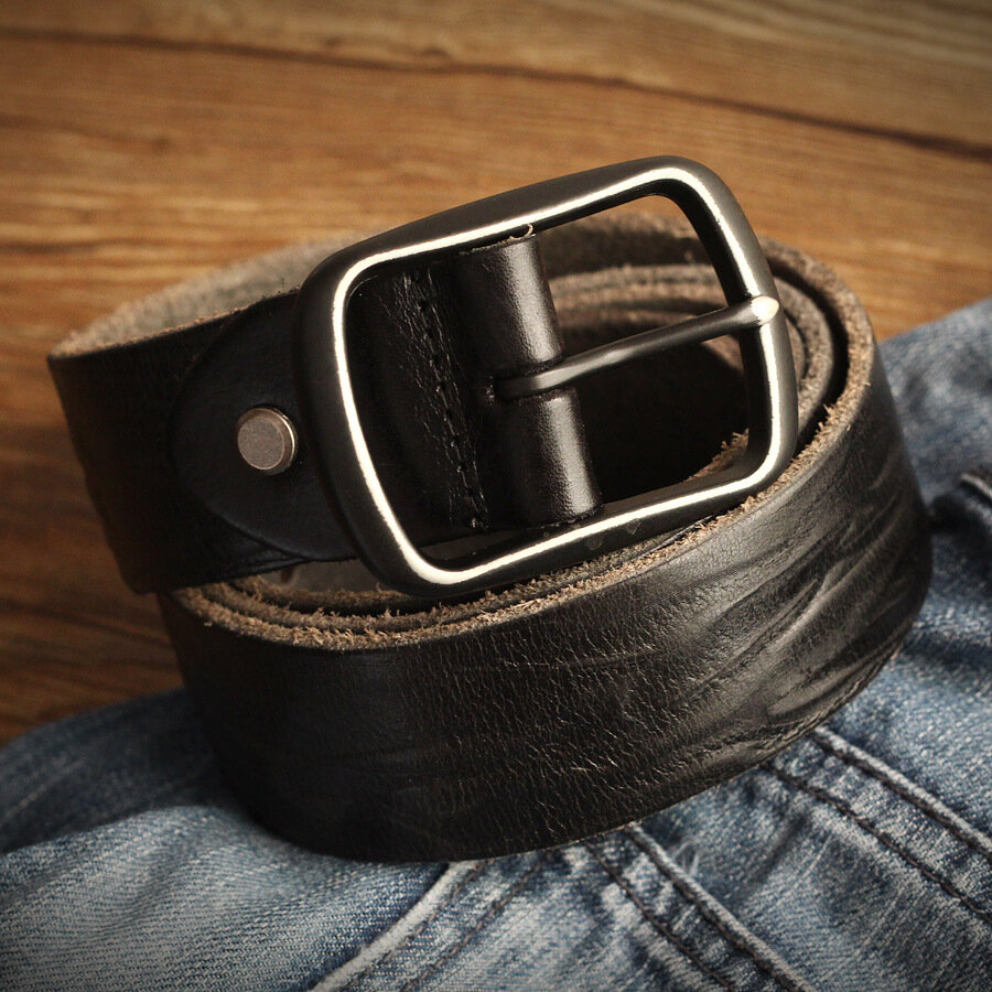 Genuine leather men's belt casual waistband waist strap smooth pin ...