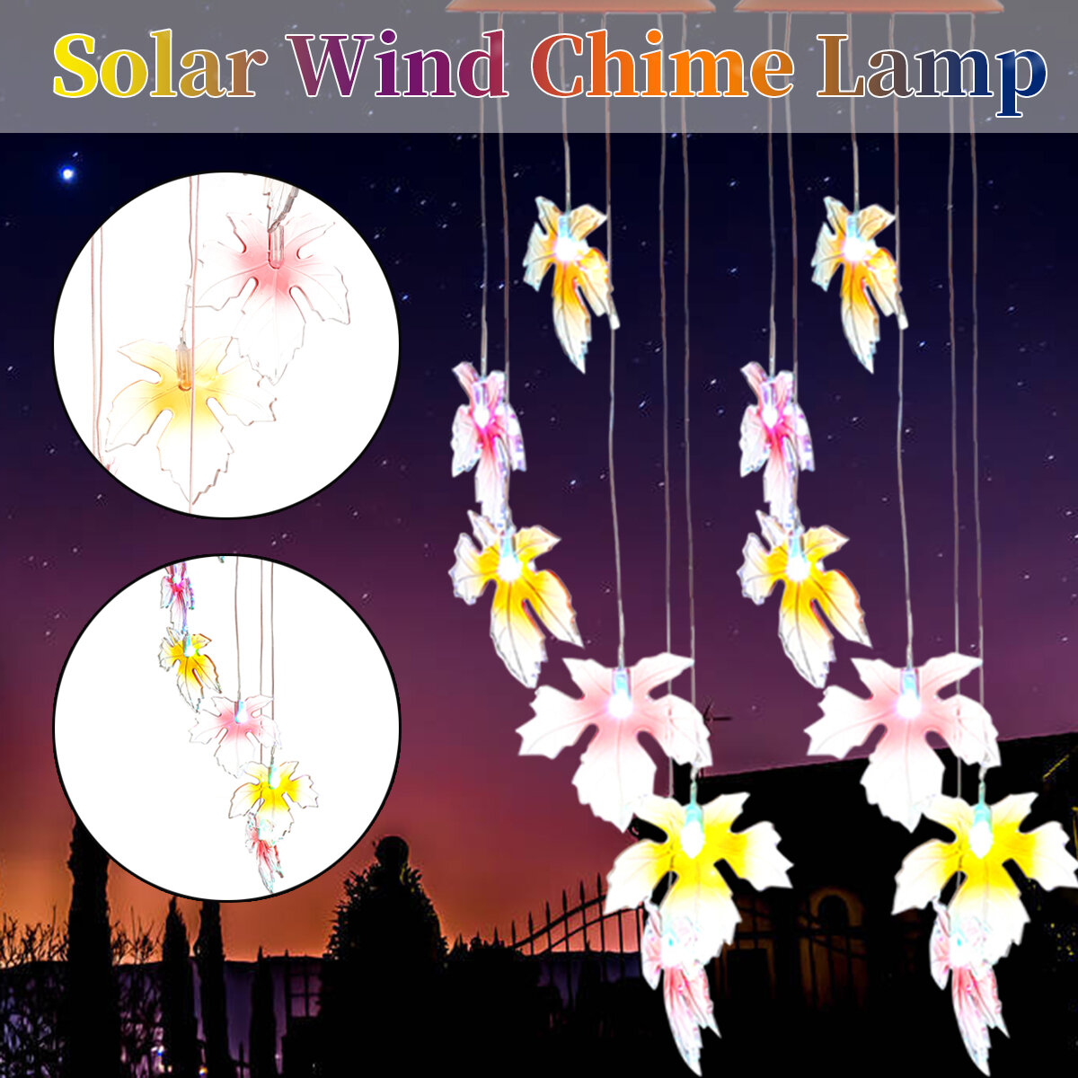 LED Solar Wind Chime Lamp Colorful Lichtgevoelige kroonluchter Tuin Buiten Decoratief licht