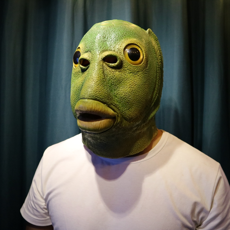 Party Cosplay Funny Halloween Latex Cute Masquerade Rubber Fish Mask Full Head Green Fish Head Mask 