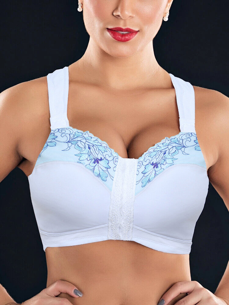 Floral Lace Wireless Plus Size Wireless Full Coverage Posture Bra