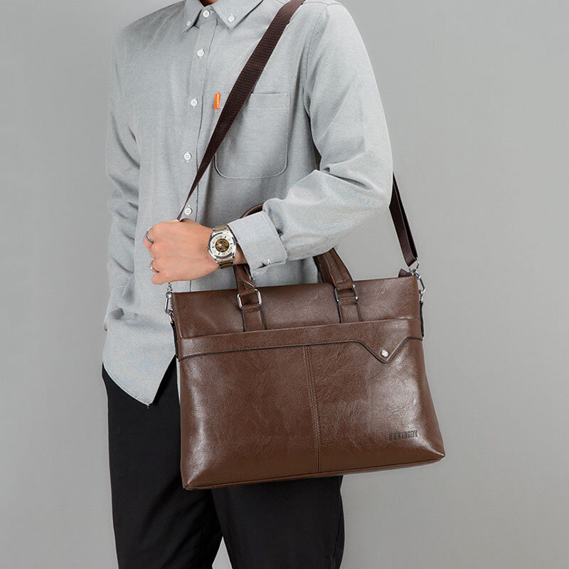 Men Retro Horizontal Briefcases Messenger Bag Back Anti-theft Zipper Pocket Large Capacity Crossbody Bags Shoulder Bag H