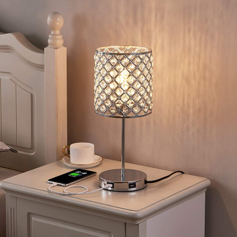 USB oplaadbare kristallen bureaulamp Touch-dimmen bedverlichting Slaapkamer LED-nachtlampje met lich