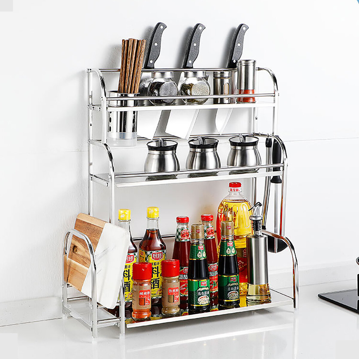 

MENGYU MY-CF001 Кухонная стойка для специй Столешница Органайзер Полка для хранения Стоячая стойка 3 уровня