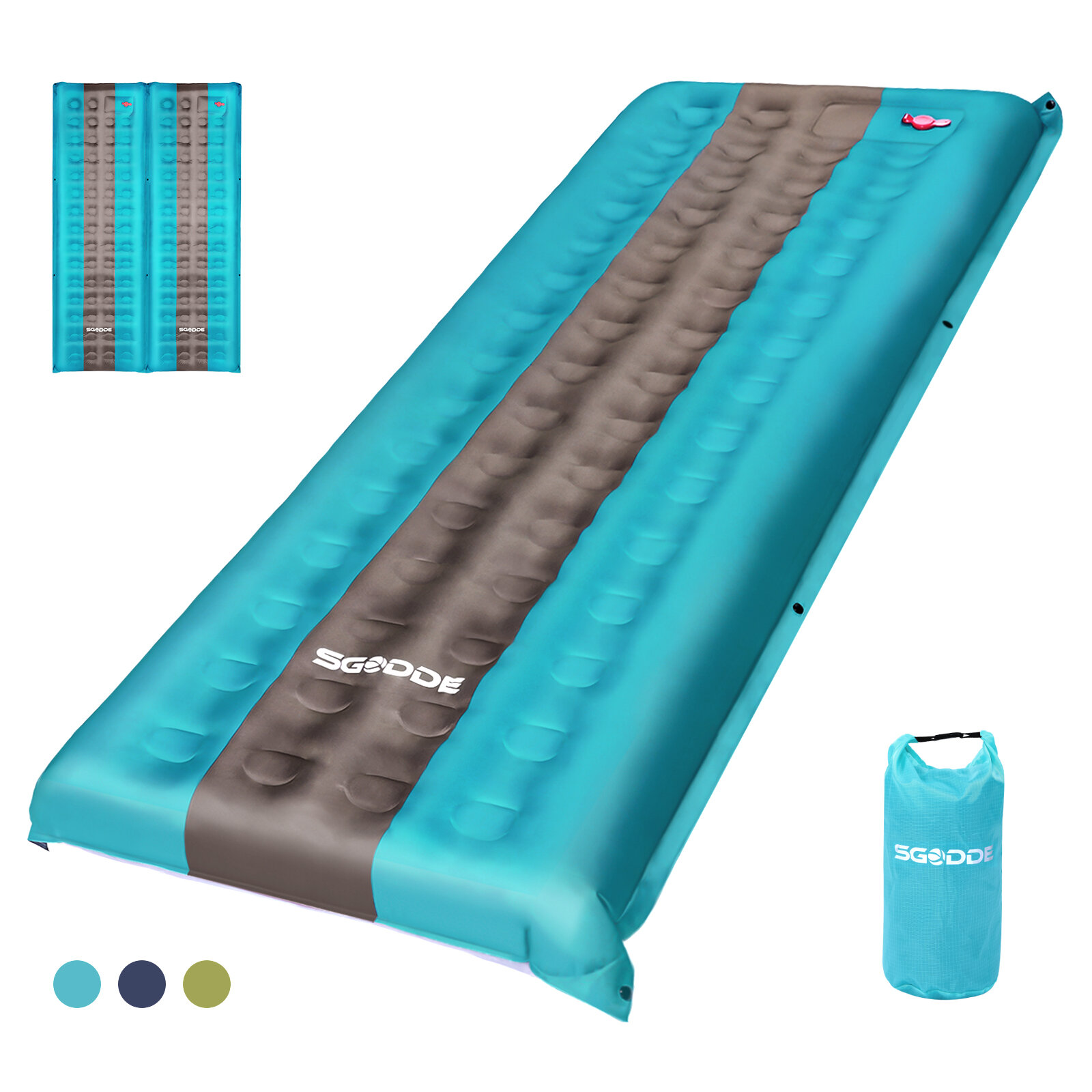 SGODDE 80D Spliceable Ultra Lightweight Sleeping Pad Portable Inflatable Mat Waterproof Outdoor Camping Travel Sleeping Mat