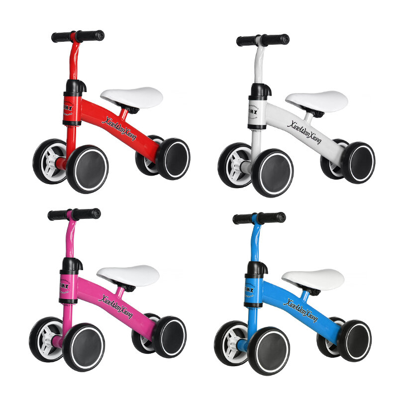 12 Inch 4 Wheels Kids No Pedal Balance Bikes for Aged 1-3 Toddler Children Bicycle with Non-Pneumatic EVA Tires Blance T