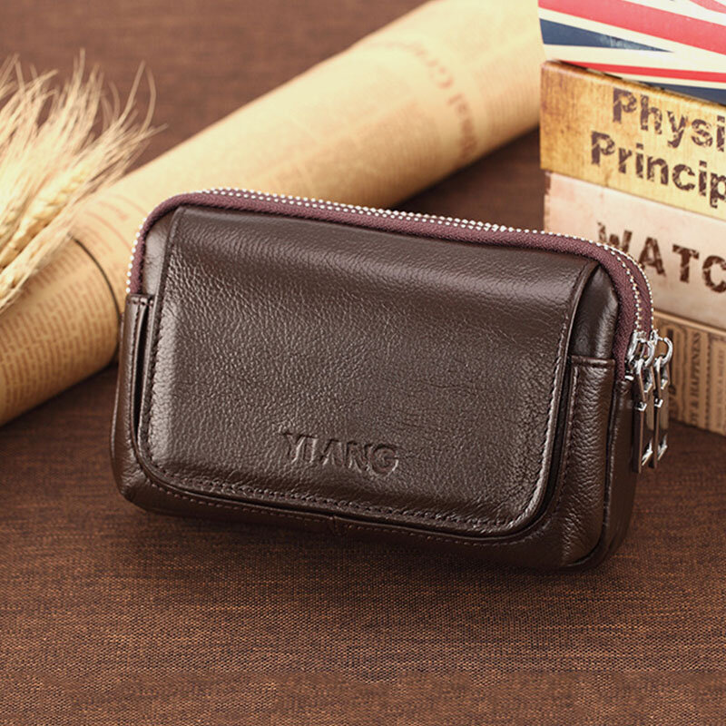 Men Genuine Leather Retro Multi-carry Mini Phone Bag Card Holder Bag Waist Bag Crossbody Bag