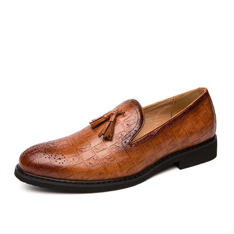 Men Brogue Tassel Decor Microfiber Leather Slip On Party Formal Shoes