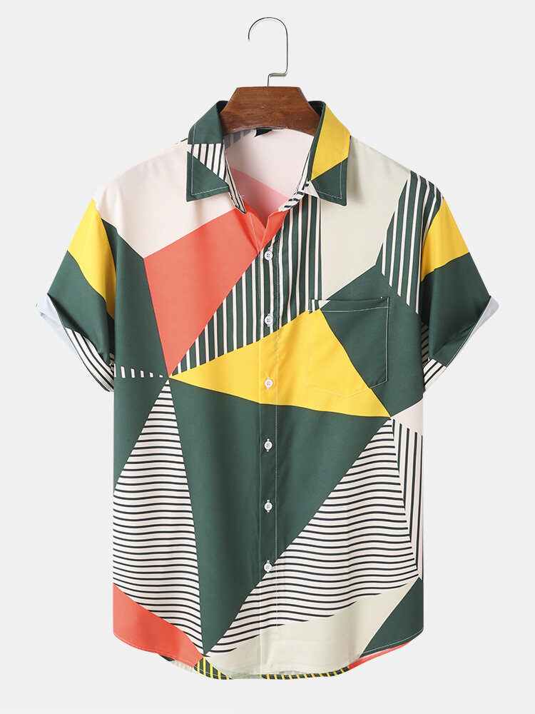 Heren Geometrische Print Hawaii Style Graceful Leisure Alle Matched Huidvriendelijke Shirts