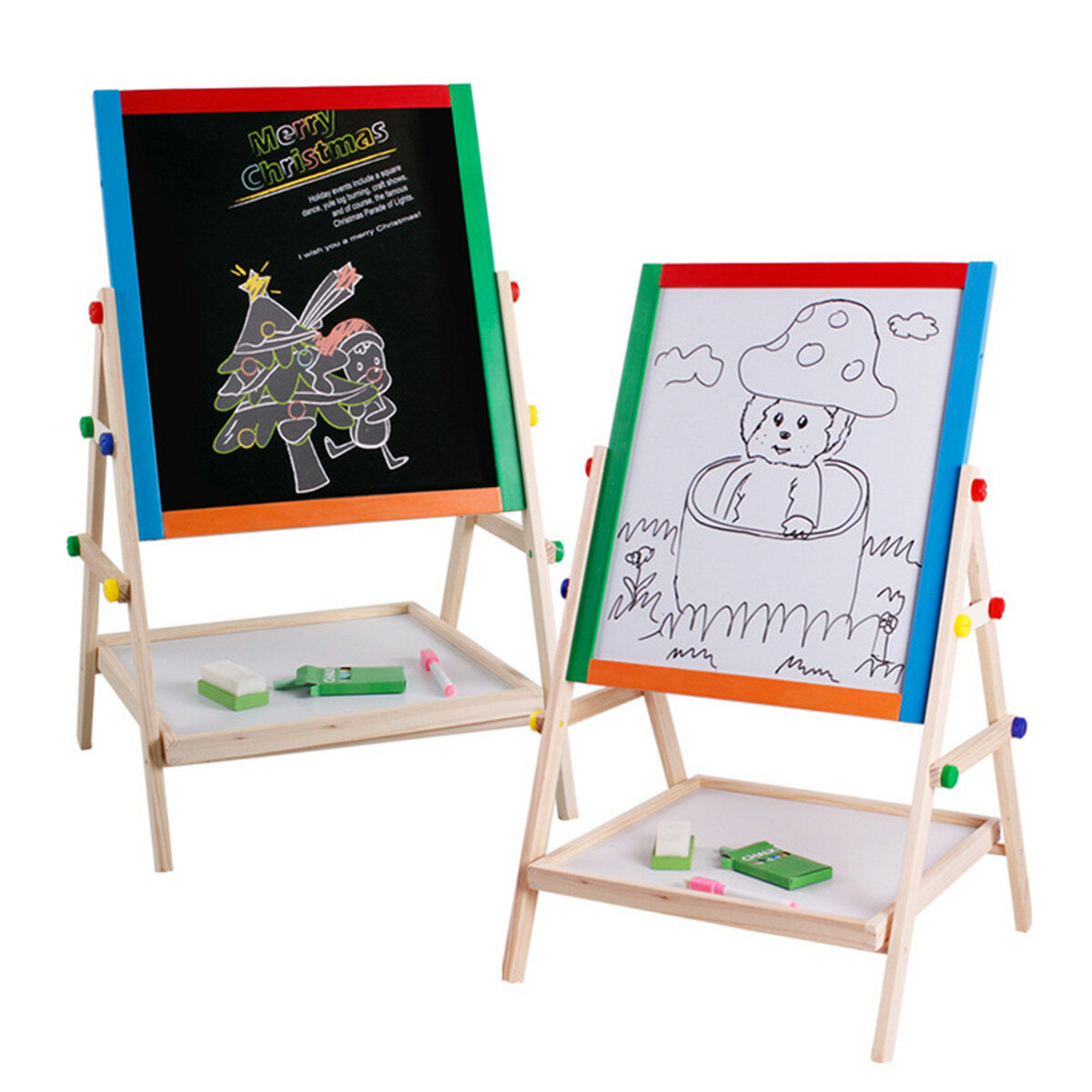 Solid Wood Double-Sided Magnetic Drawing Board Small Writing Blackboard Bracket Drawing Tablet Color