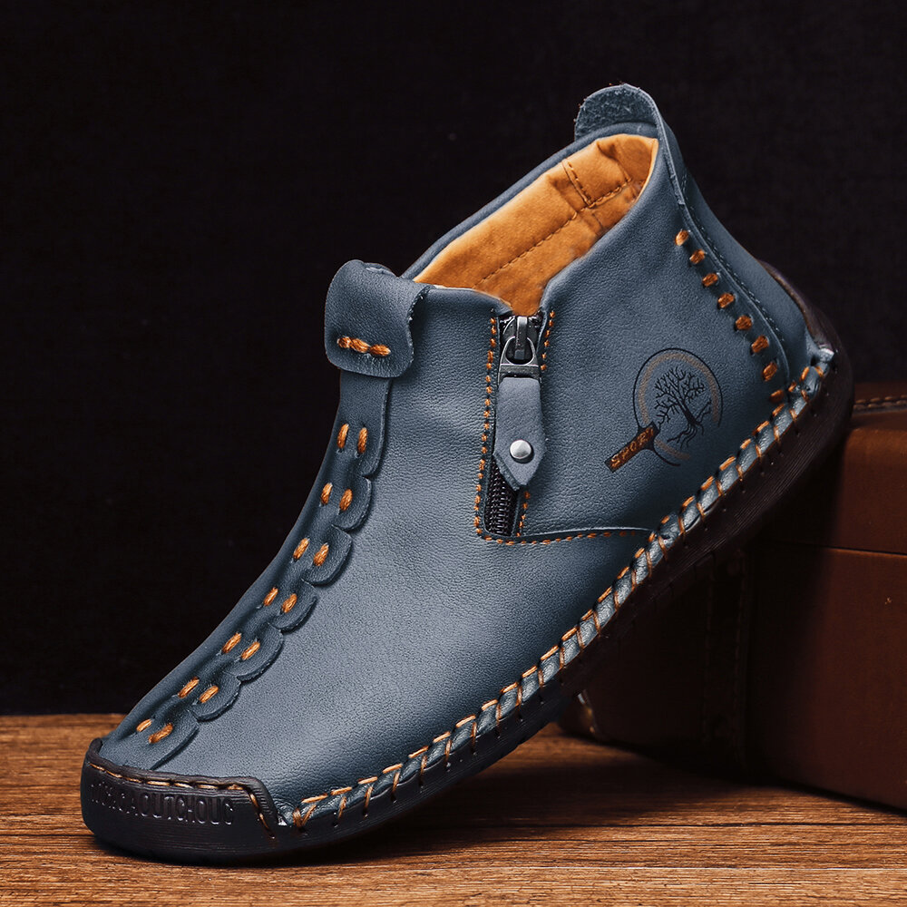 Menico Men Hand Stitching Leather Non-slip Anti-Collision Toe Cap Casual Ankle Boots