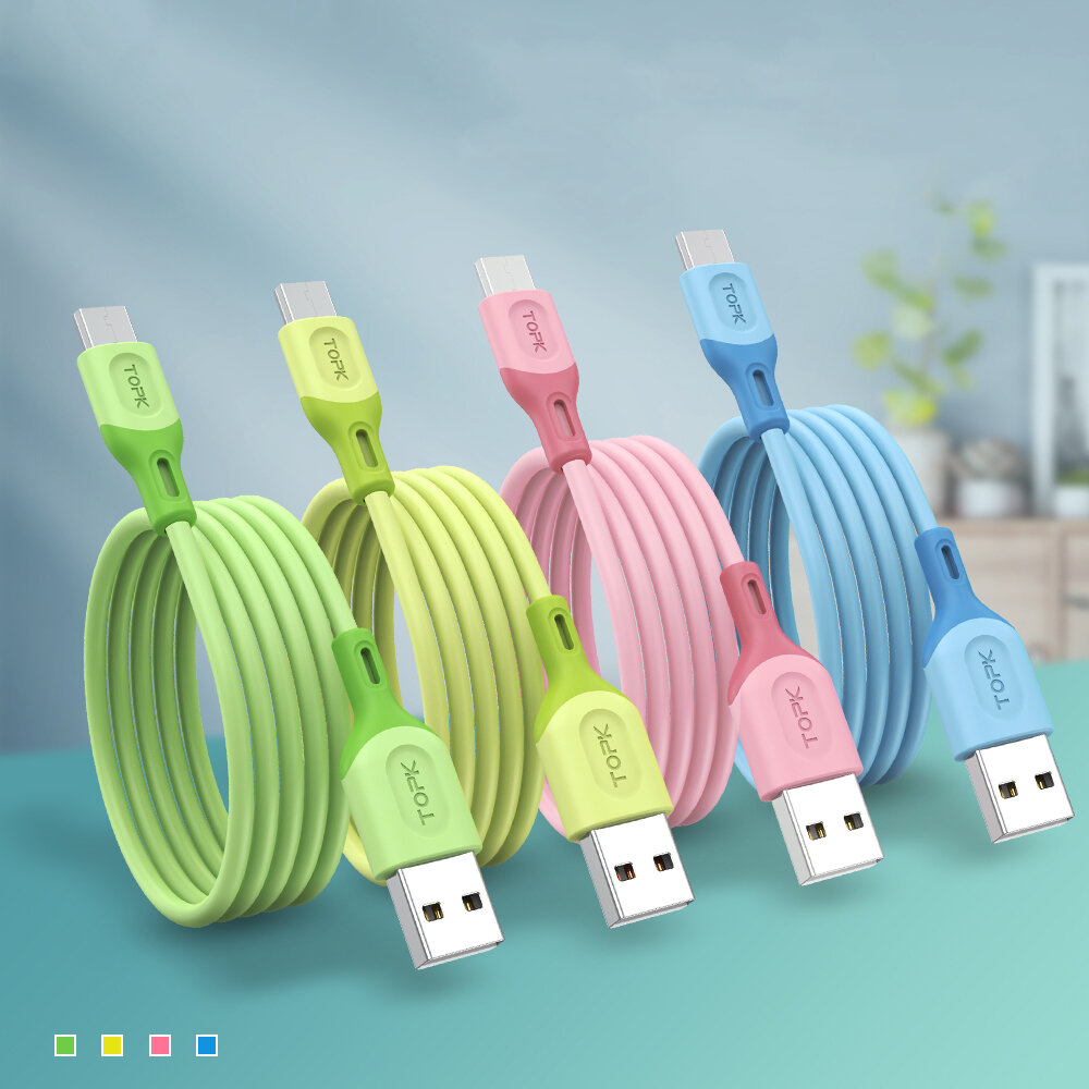 

TOPK AN84 1M 8-Pin Micro-USB Type-C Cable 3A Fast Charging Data Transmission Liquid Silicone Cord Line for iPhone 12 11
